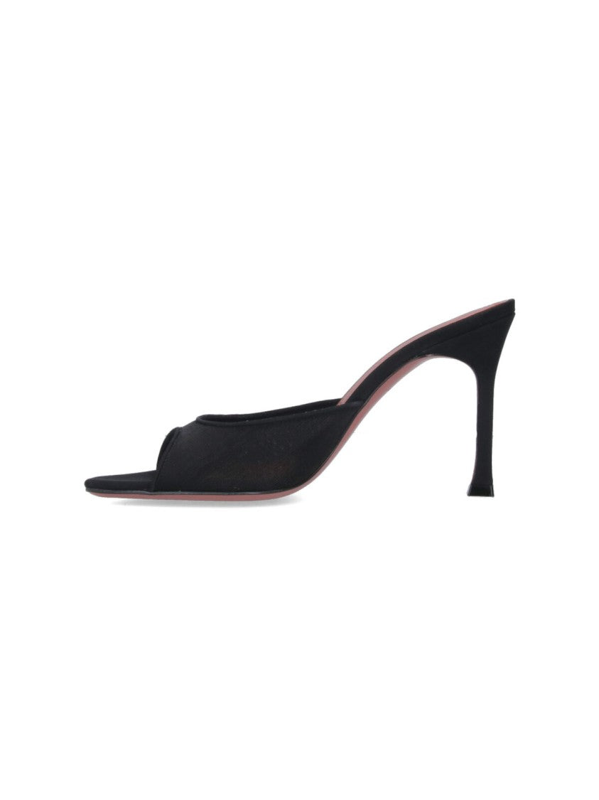 Amina Muaddi Black Alexa Square Toe Silk Mules