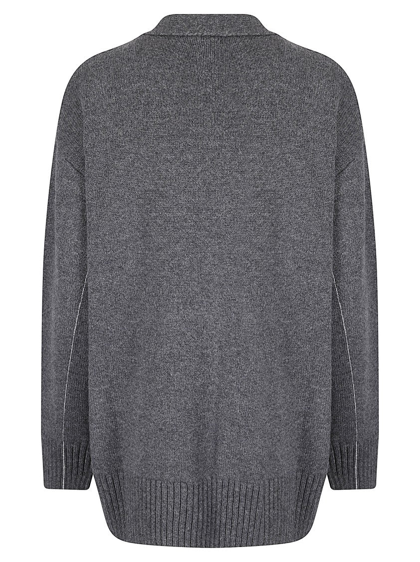 Paco Rabanne Oversized Cardigan With Deep V-Neck And Metallic Accents