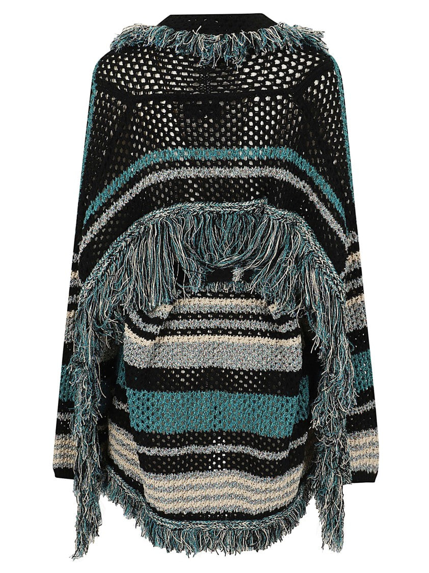 Alanui Chunky Knit Striped Cardigan With Fringed Trim
