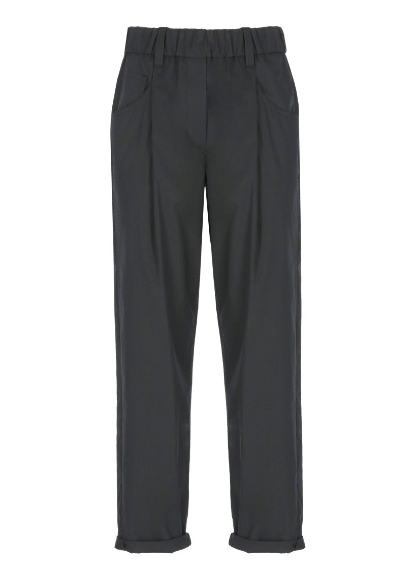 Brunello Cucinelli Black Cotton Pants With High Waist