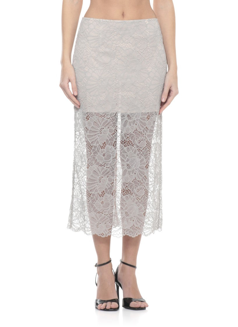 Rotate Flower Mesh Pencil Skirt With Intricate Lace Detailing