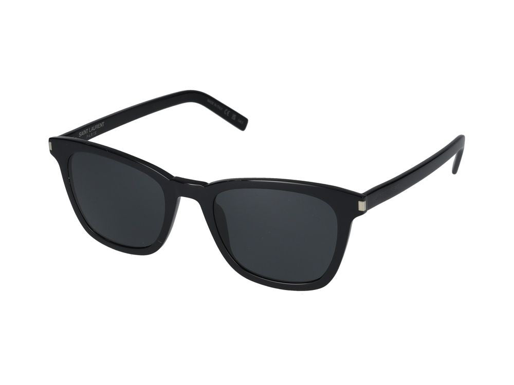 Saint Laurent Black Glossy Finish Rectangular Acetate Sunglasses