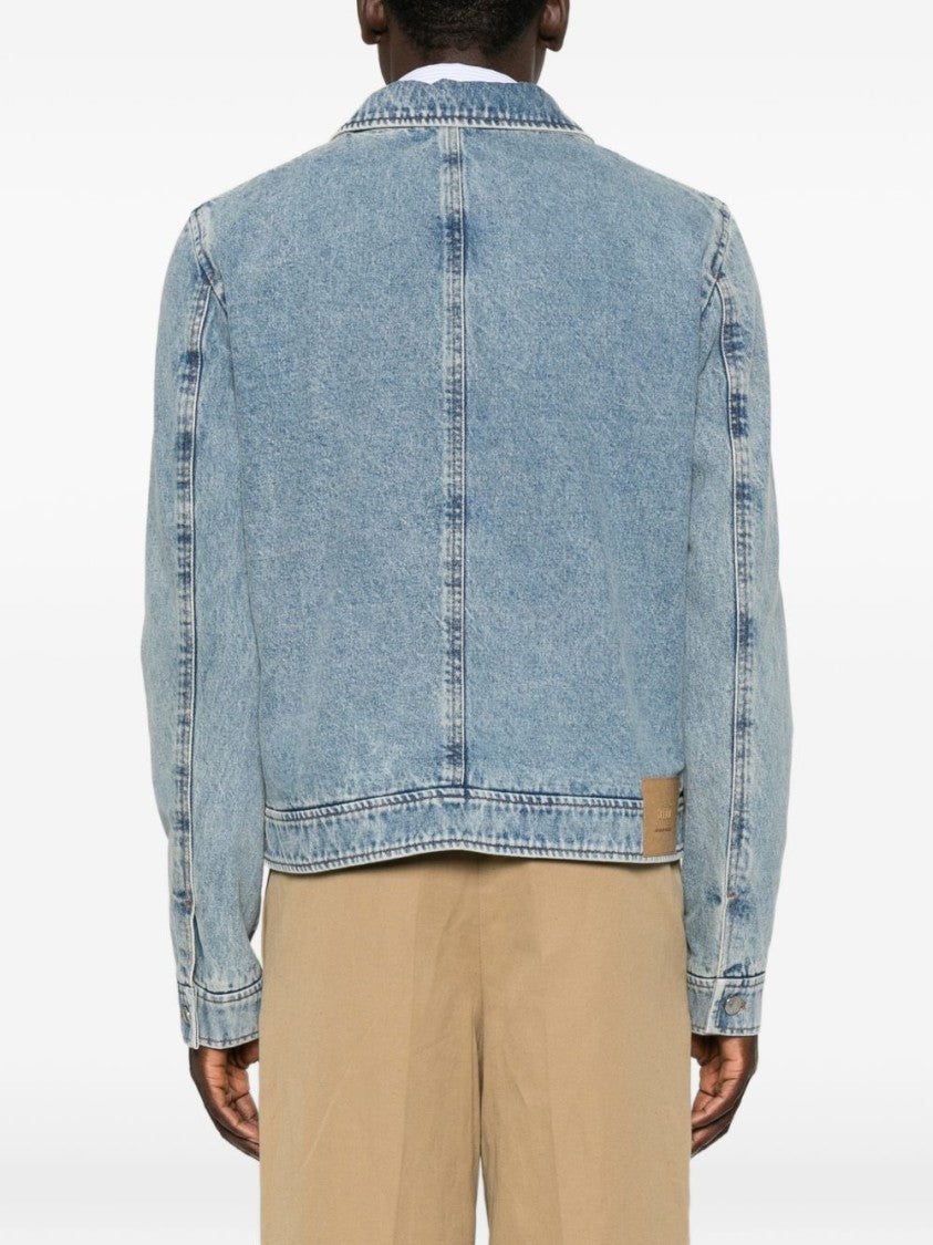 Ami Paris Classic Denim Jacket With Pointed Collar And Emblem