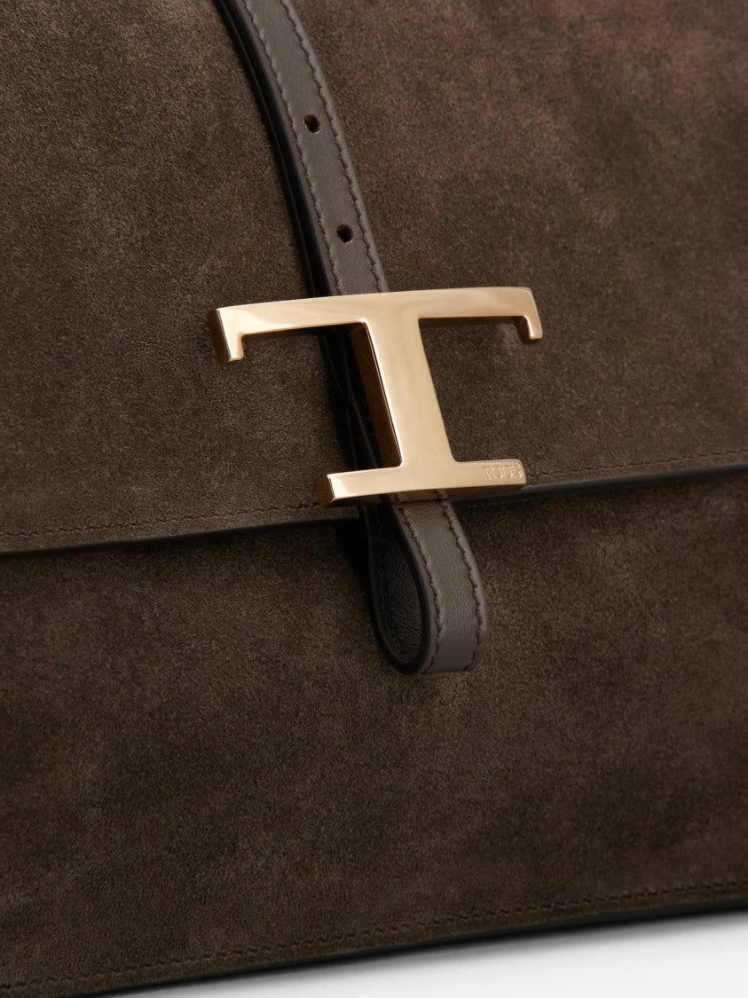 Tod's Deep Brown Suede Buckle Shoulder Bag