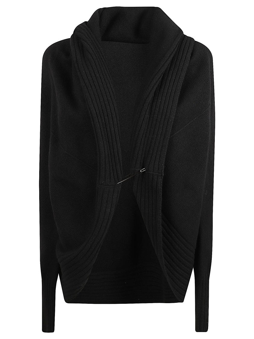 Alberta Ferretti Pin-Fastening Black Sweater With Curved Hem