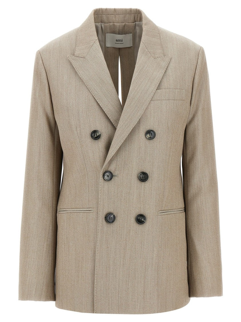 Ami Maxi Split Double-Breasted Wool Blazer