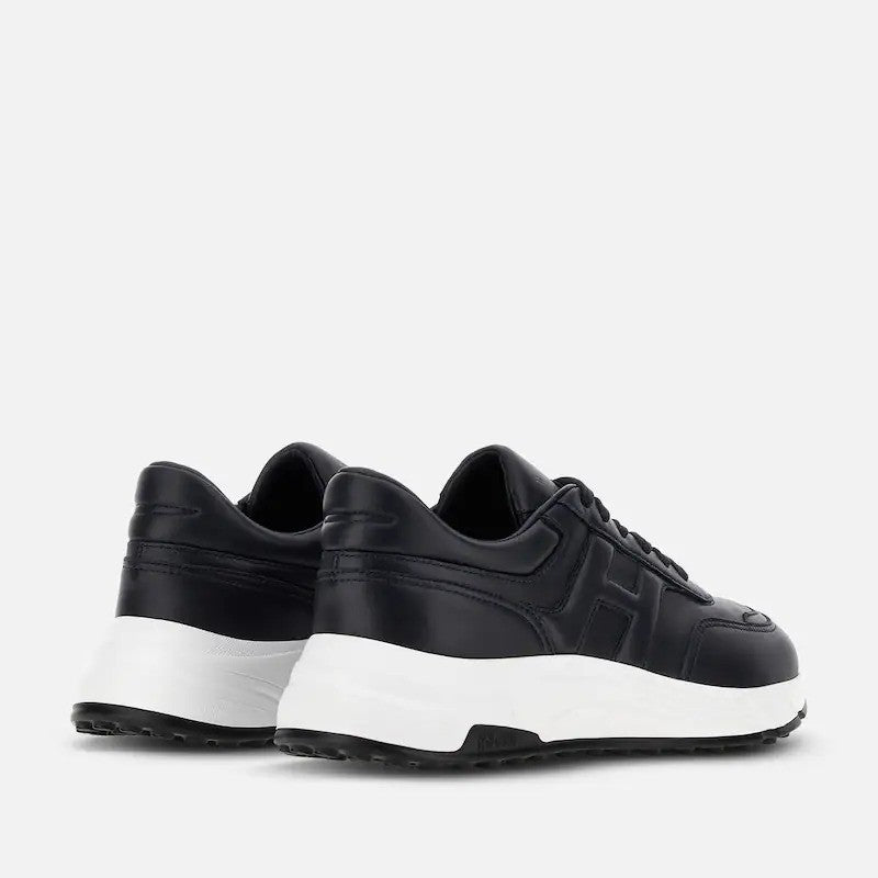 Hogan Black Leather Embossed Chunky Sole Sneakers