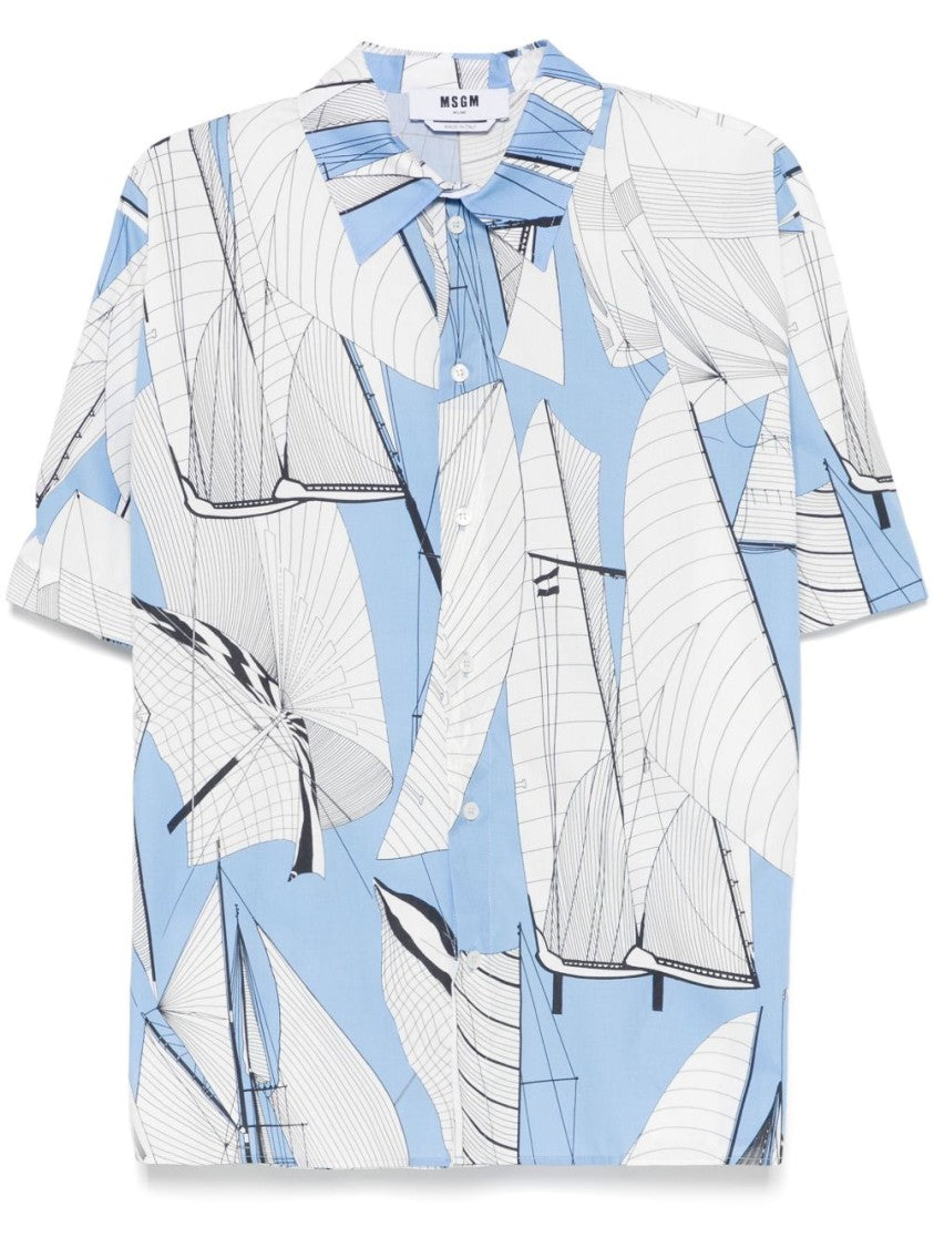 Msgm Short-Sleeved Shirt With Sailboat Print