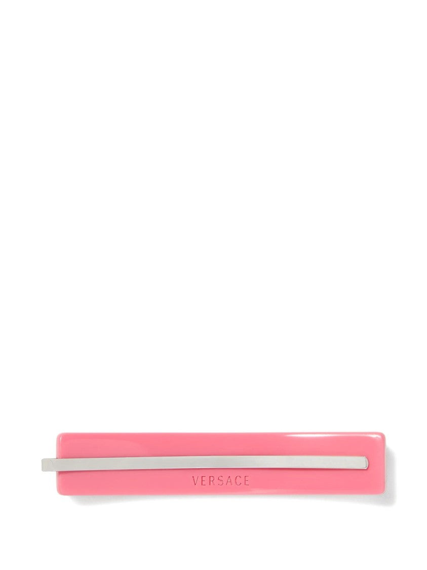 Versace Rectangular Pink Hair Clip With Greek Key Design