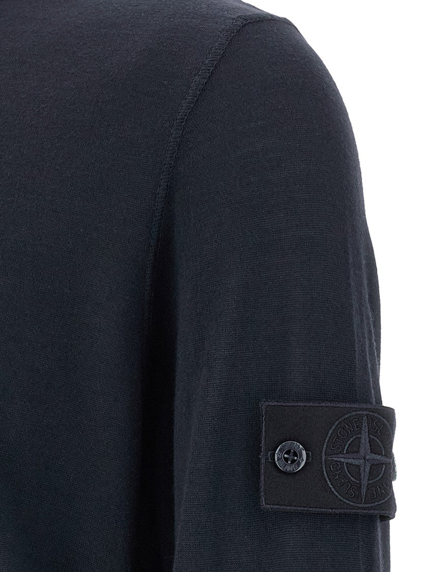 Stone Island Fine-Knit Wool Crew-Neck Sweater With Side Logo Badge