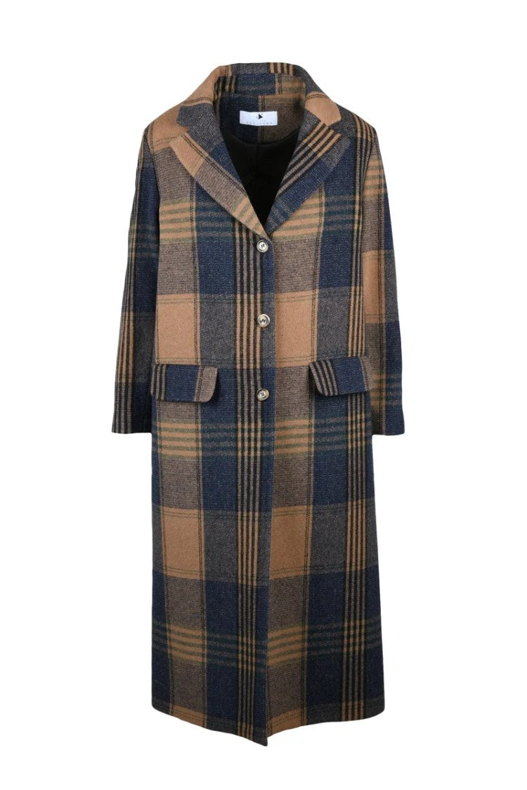 Oliver Horigamy Long Coat - Camel/Blue