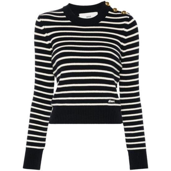 Ami Paris Fitted Striped Sweater With Button Detail