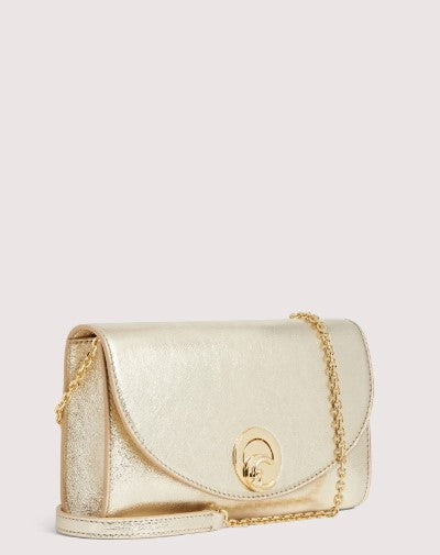 Coccinelle Rectangular Gold Clutch With Removable Chain Strap