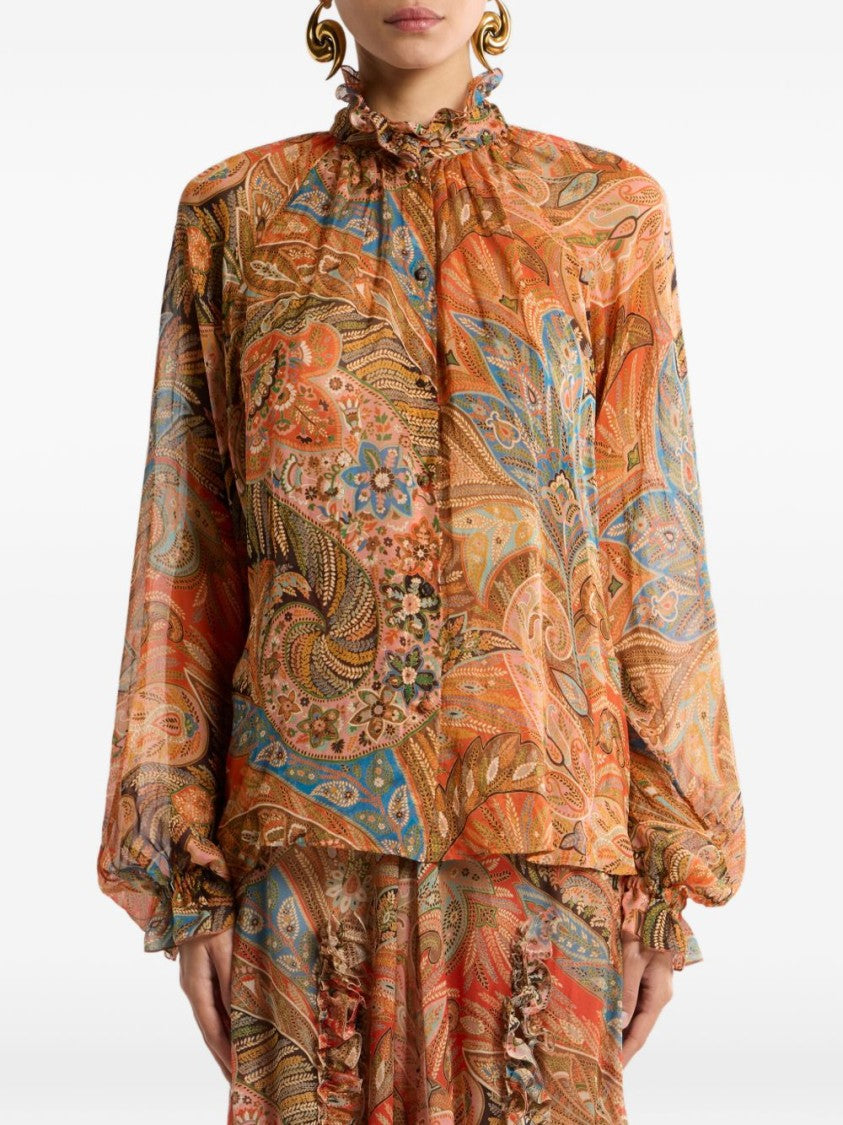 Etro Paisley Print Shirt With Ruffled Collar