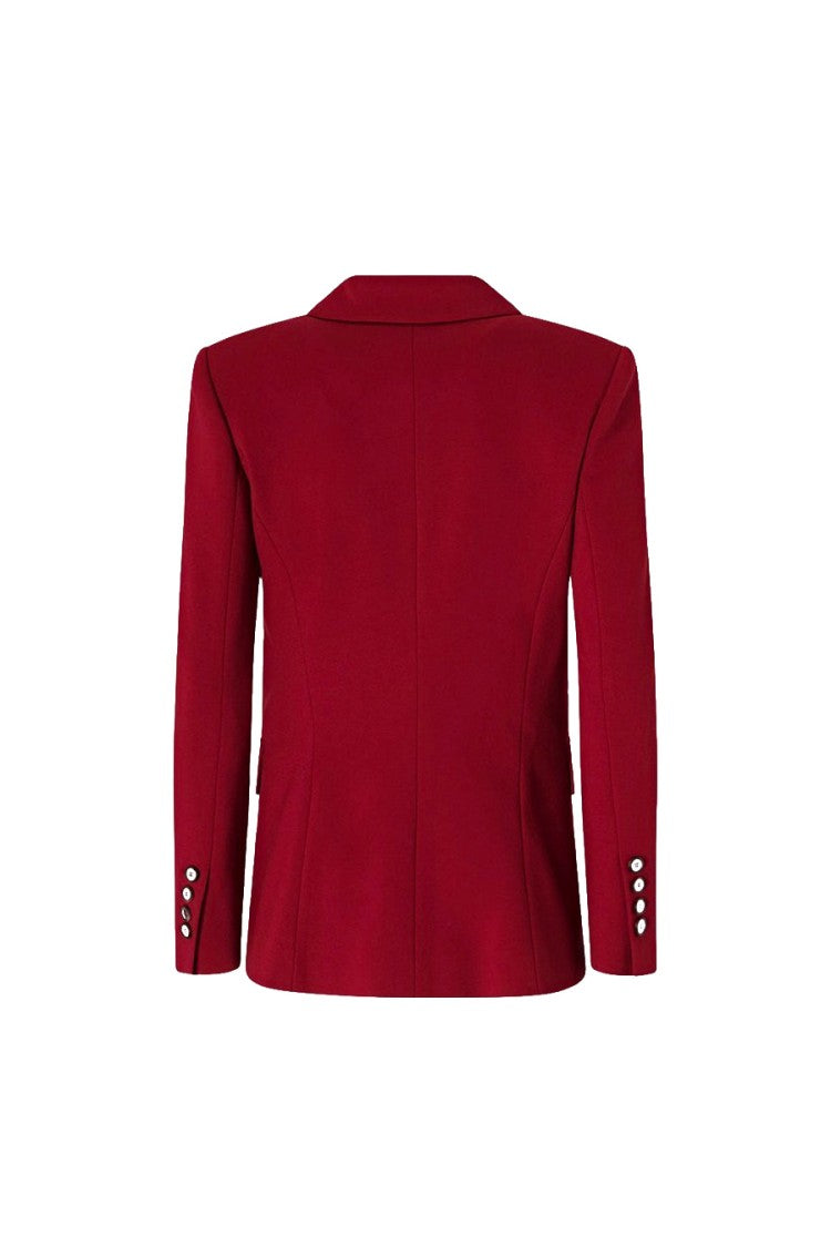 Pinko Red Crystal Button Flap Pocket Viscose-Blend Blazer