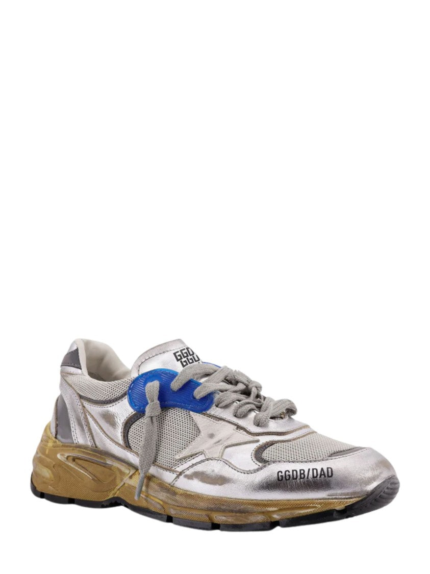 Golden Goose Silver Leather Dad Running Sneakers