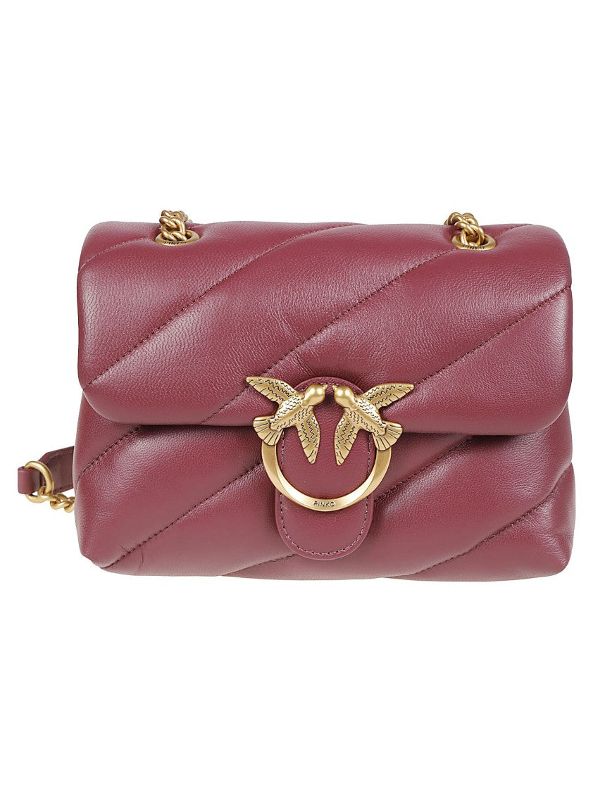Pinko Burgundy Love Mini Puff Maxi Quilt Sheepskin Shoulder Bag