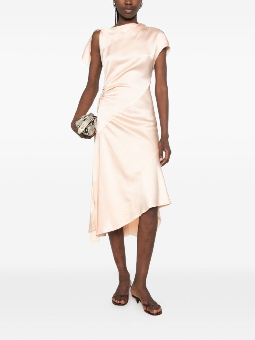 Victoria Beckham Asymmetrical Draped Midi Dress With Unique Sleeve Detail