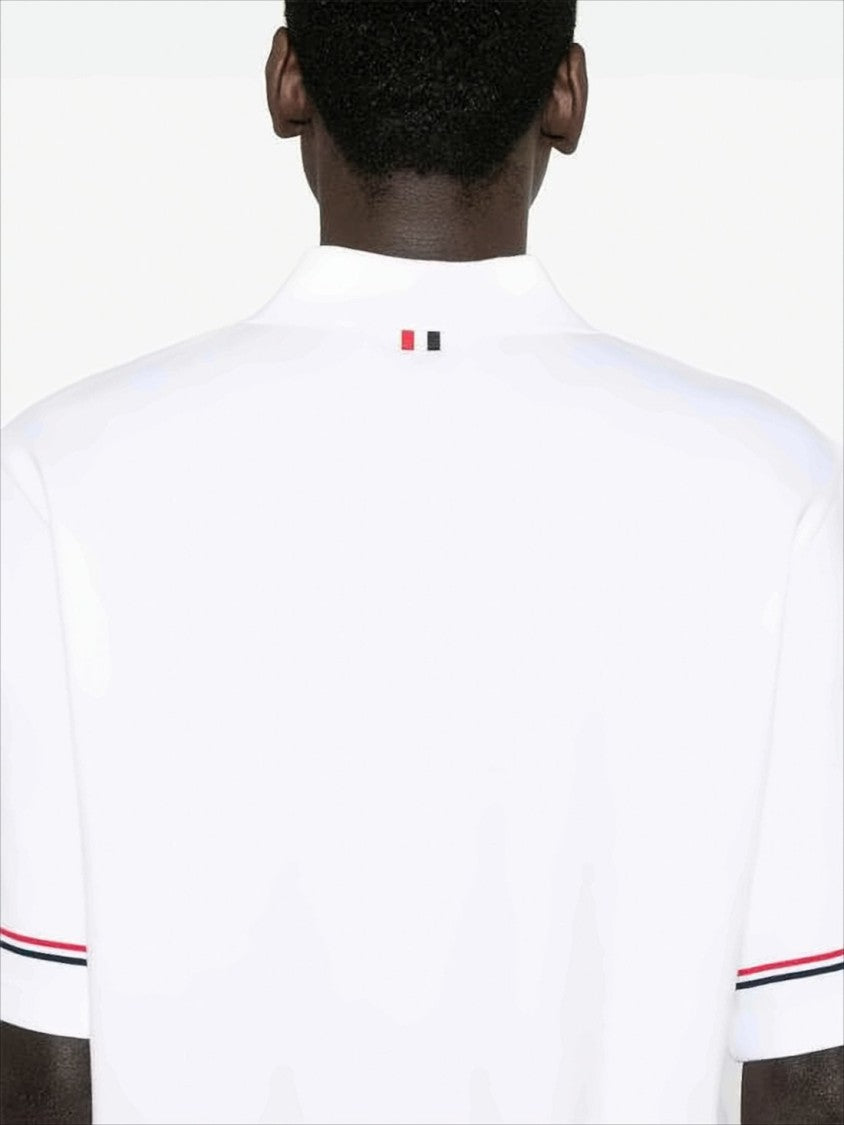 Thom Browne Short-Sleeve White Polo Shirt With Striped Accents