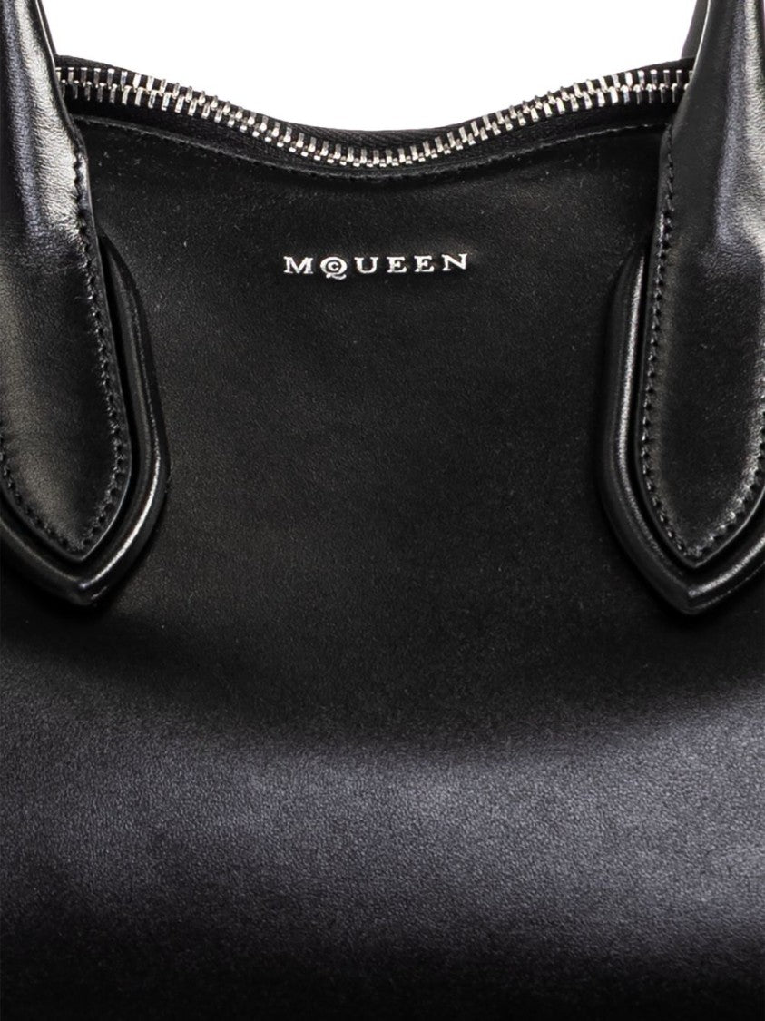 Alexander Mcqueen Top Zip Calfskin Bag With Laminated Logo Print
