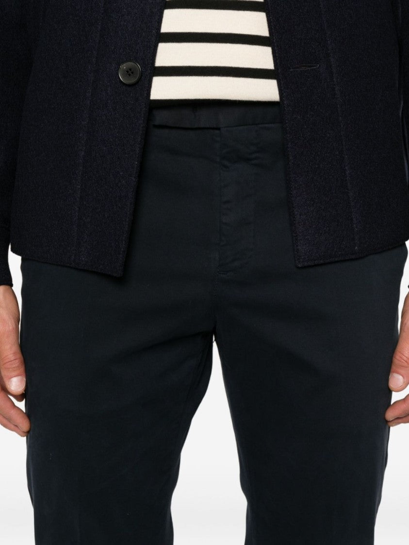 Pt Torino Tailored Dark Navy Cotton-Blend Trousers