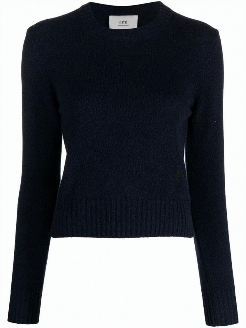 Ami Paris Soft Cashmere Blend Sweater With Ribbed Details