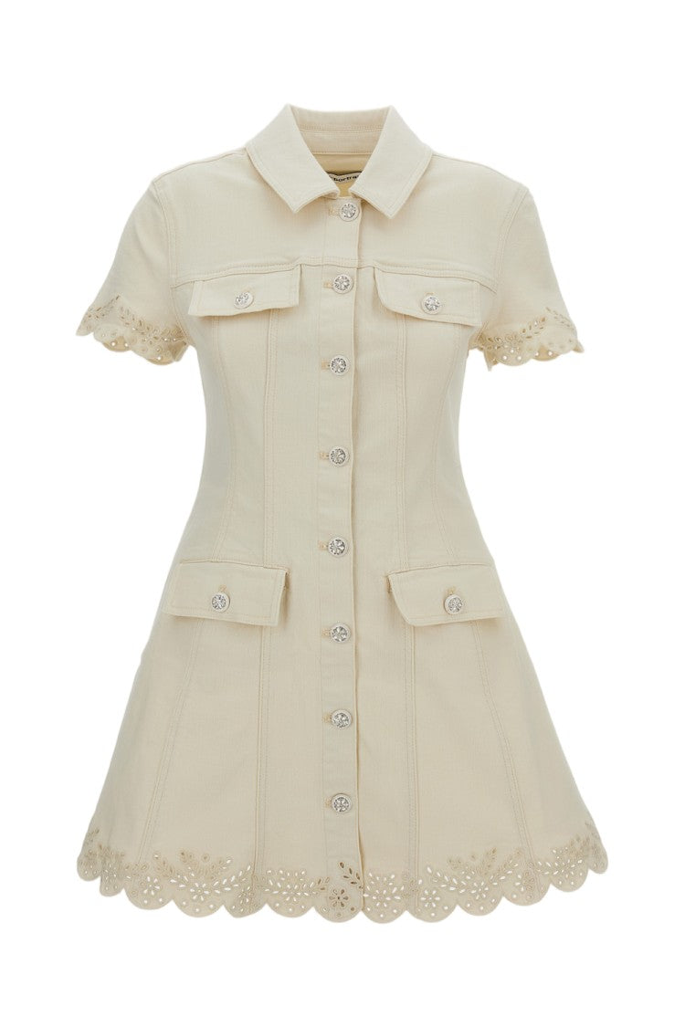 Self-Portrait Cream Broderie Denim Mini Dress
