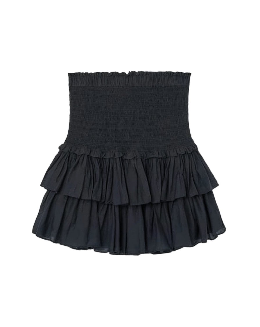 Isabel Marant Smocked Mini Skirt With Double-Layered Ruffled Hem