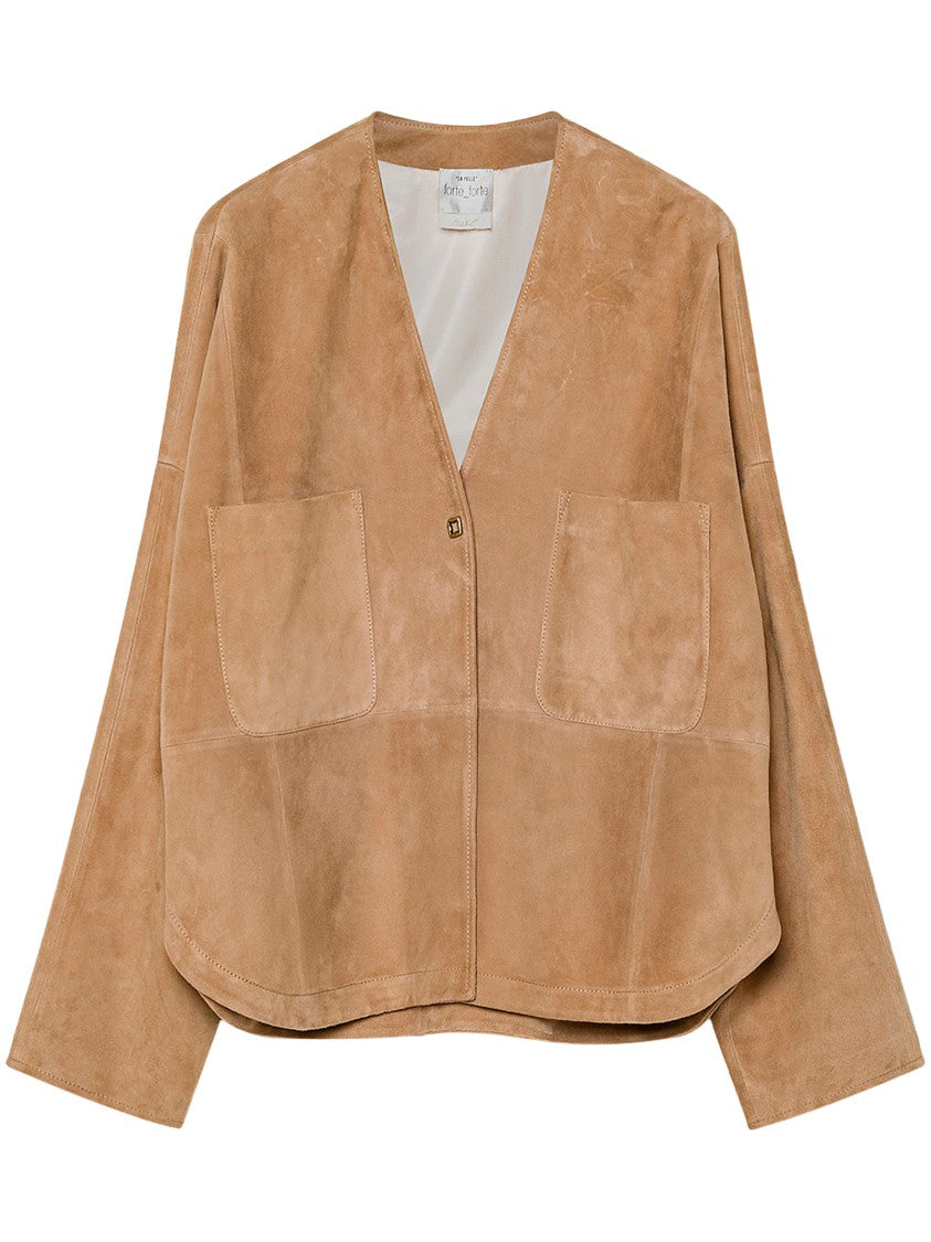 Forte Forte Heavy Suede Kimono Jacket With Relaxed Fit And Wide Sleeves