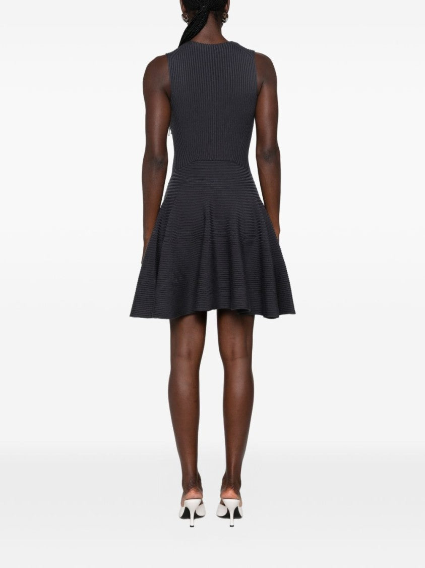 Alaïa Sleeveless Rib-Knit Fitted Flared Mini Dress