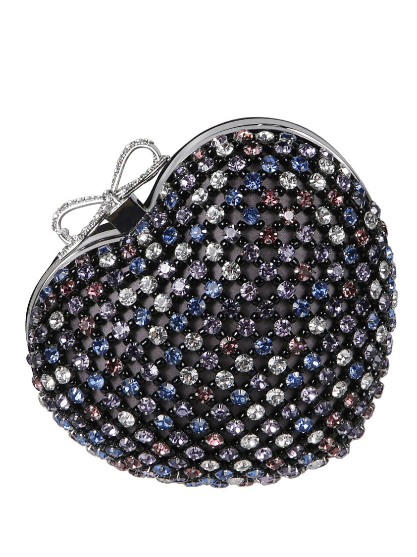Self-Portrait Multi Crystal Heart Shaped Clutch