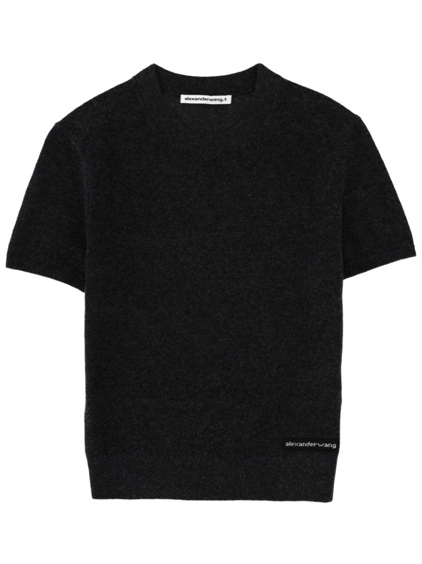 T By Alexander Wang Cropped Short-Sleeve Textured Wool Top