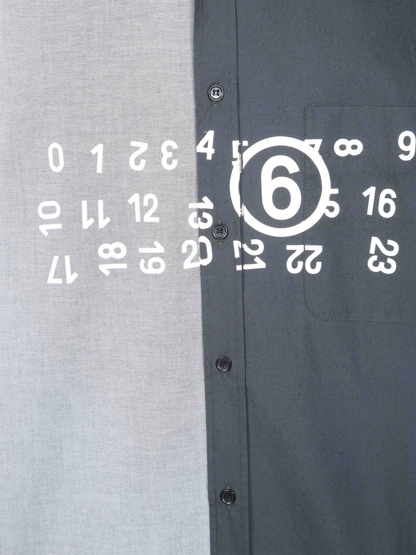 Mm6 By Maison Margiela Numeric Print Two-Tone Long-Sleeved Shirt