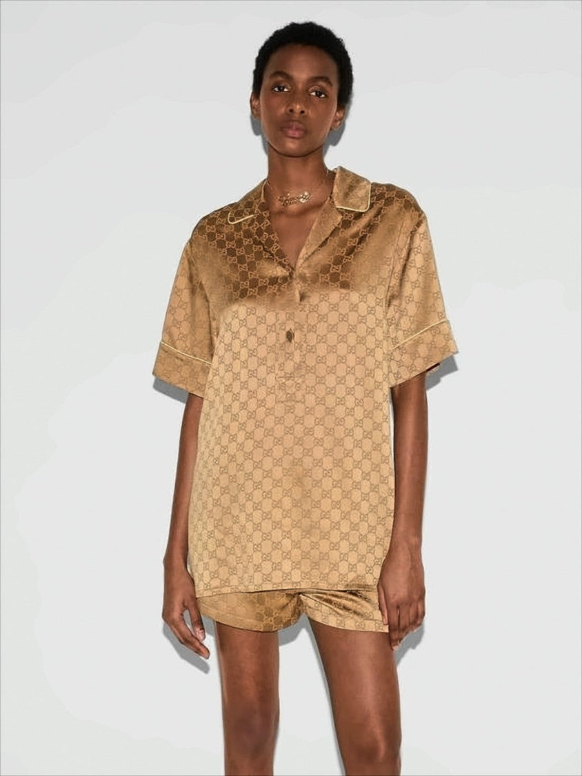Gucci Silky Jacquard Short-Sleeved Shirt