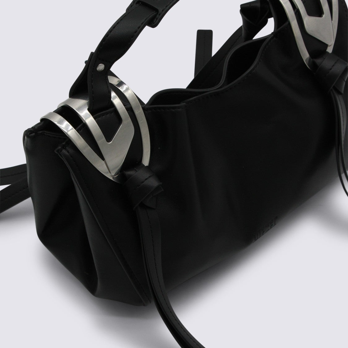 Diesel Sleek Black Handbag With Angular Silver Hardware