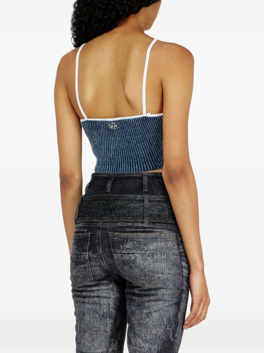 Diesel Cropped Deep Blue Ribbed Knit Top