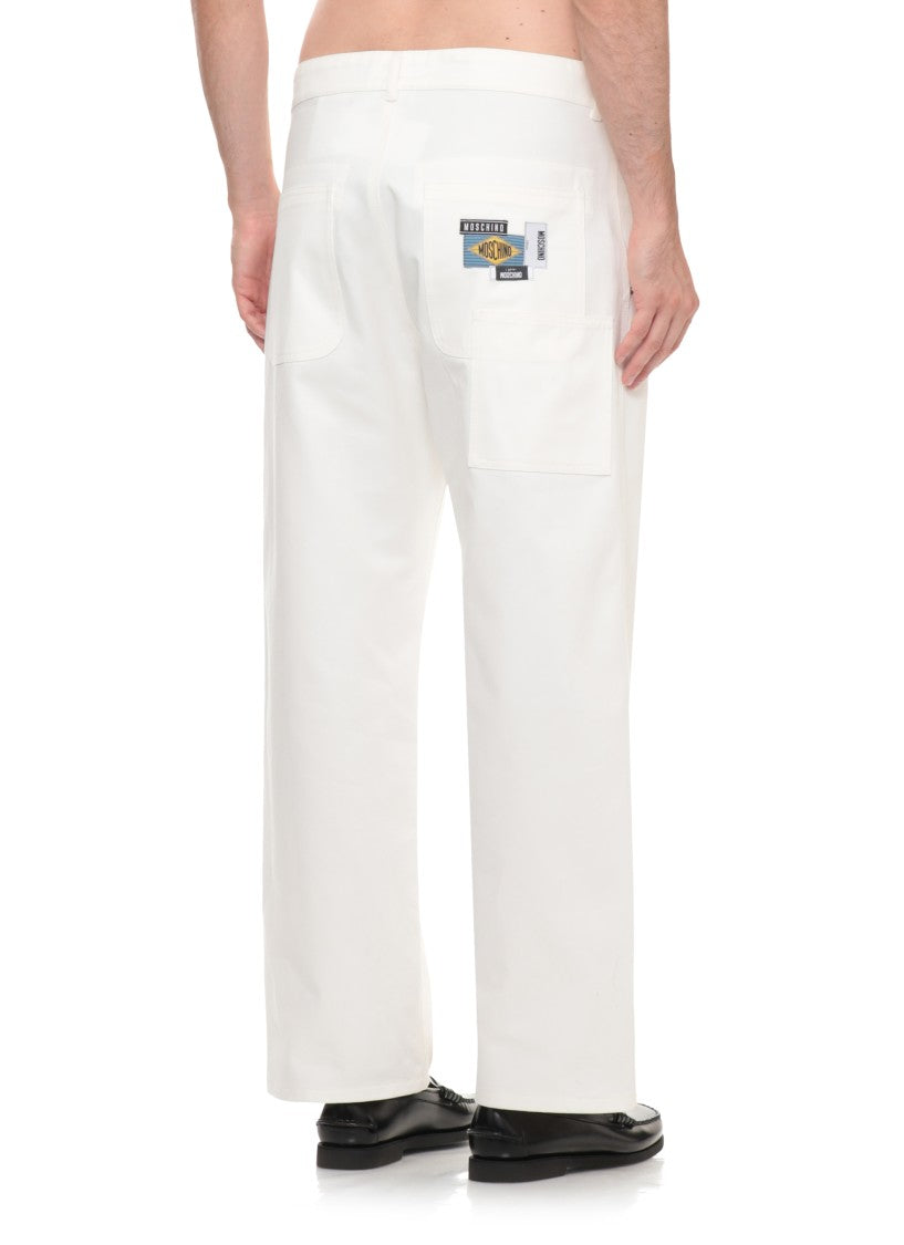 Moschino White Contrast Logo Patches Straight-Leg Jeans