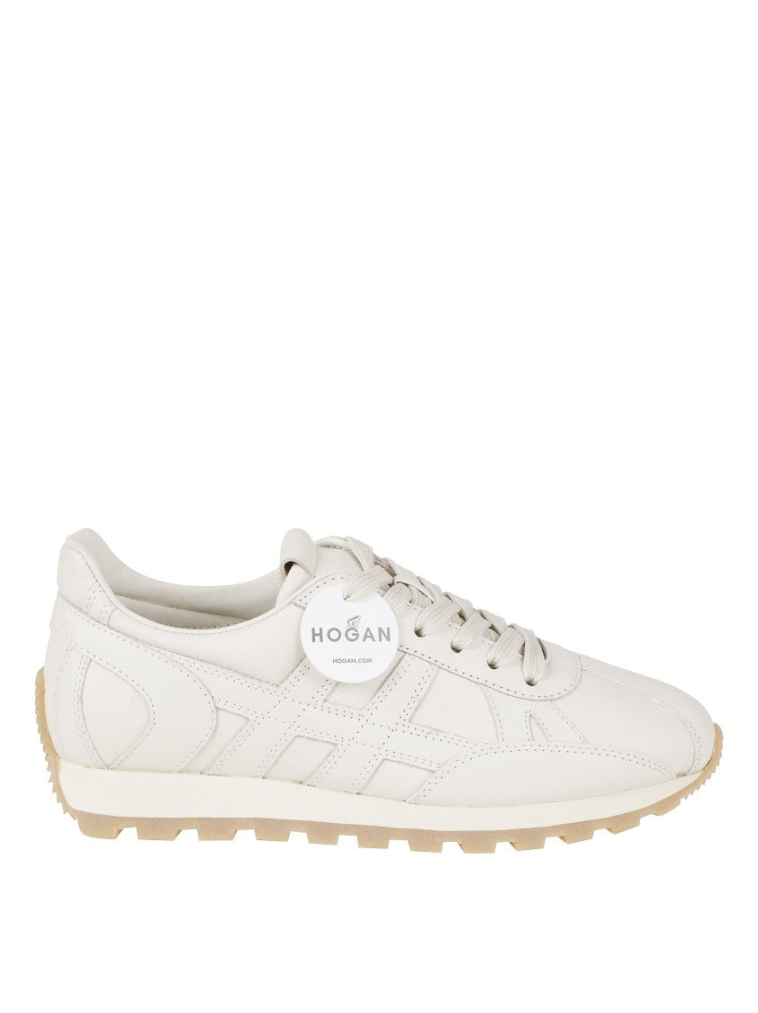 Hogan Minimalist Beige Sneakers With Subtle Stitched Paneling