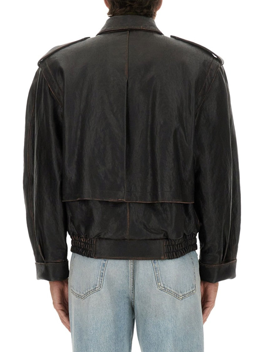 Saint Laurent Boxy Lambskin Leather Jacket With Structured Shoulders