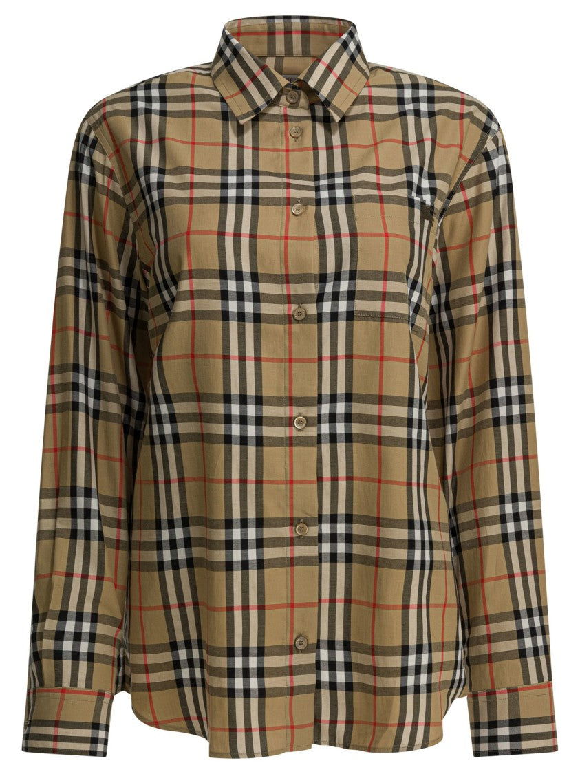 Burberry Check Patterned Cotton Shirt With Classic Collar