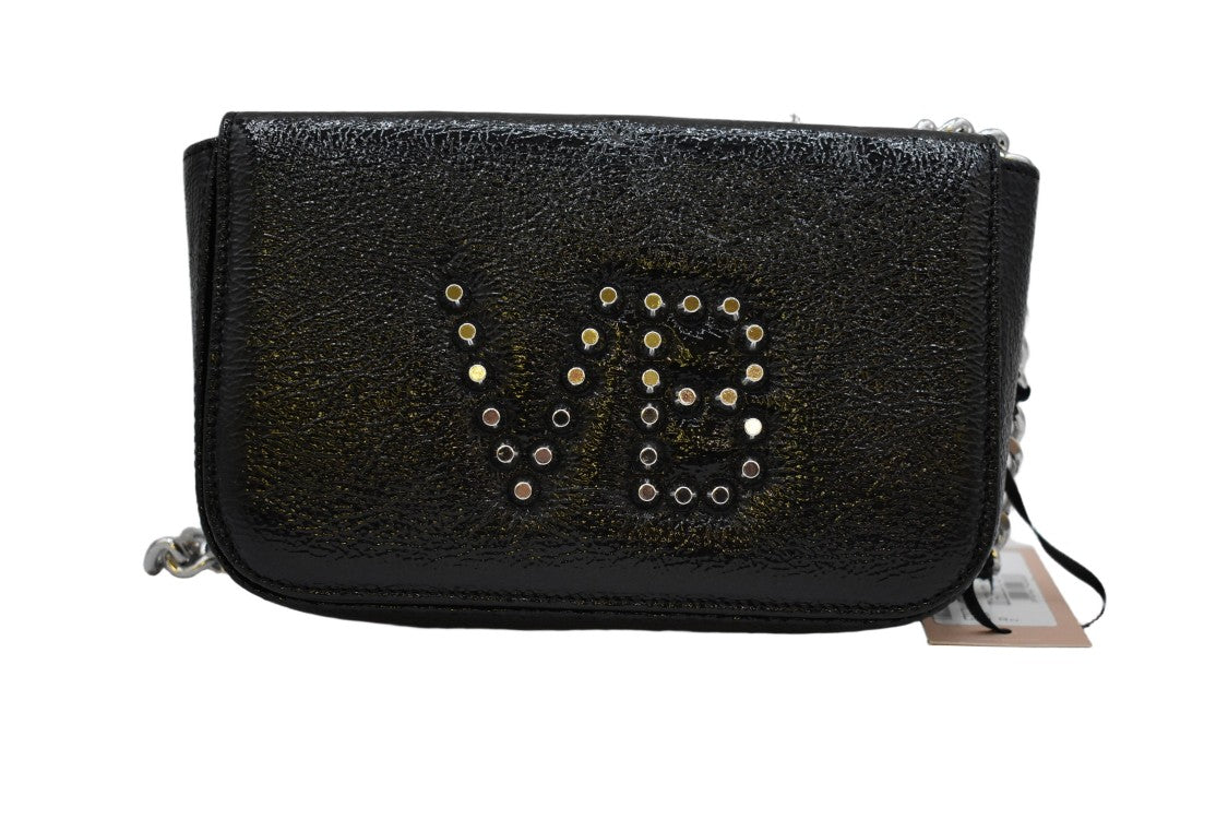 Voile Blanche Structured Black Handbag With Metallic Embellishments