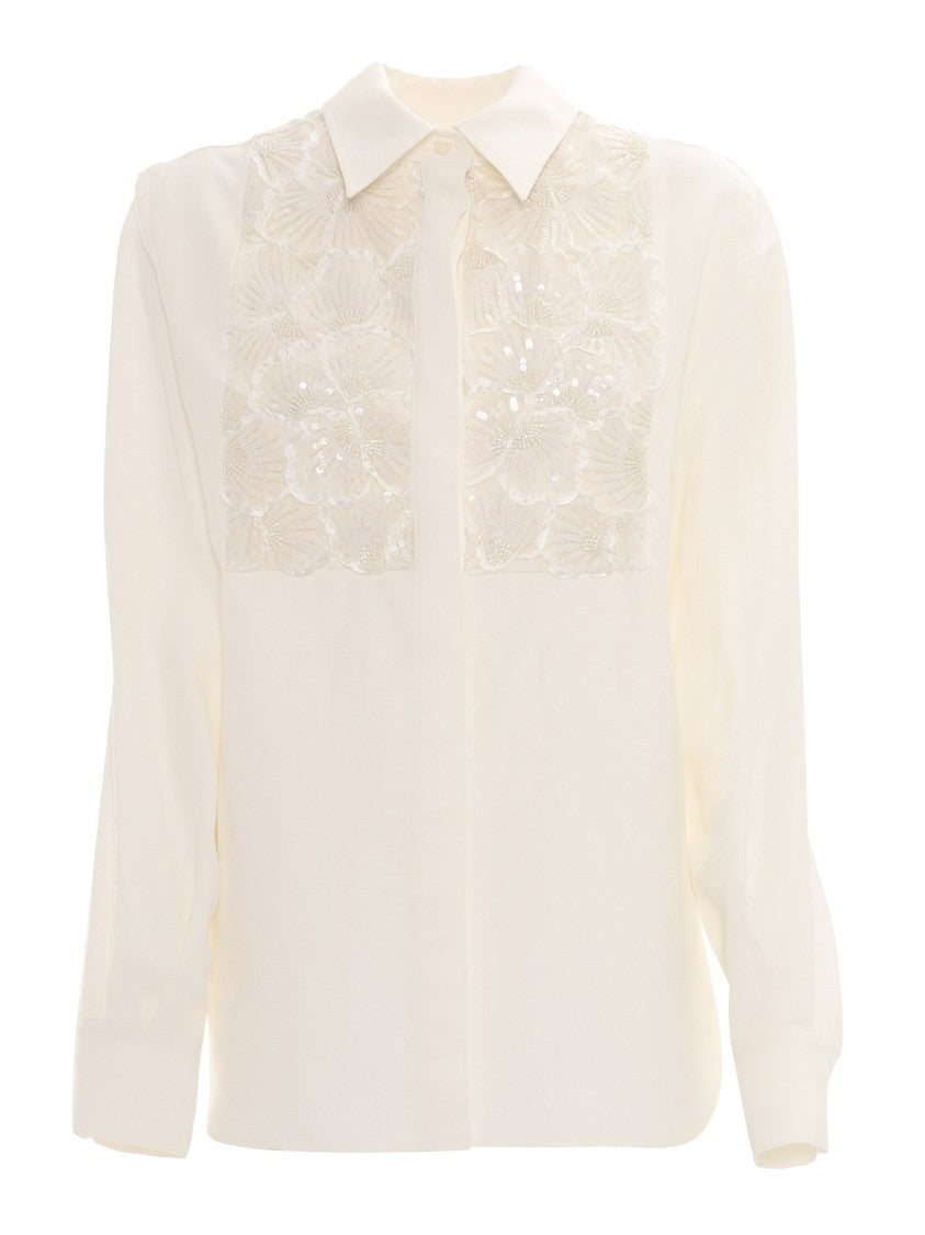 P.A.R.O.S.H. Embroidered Front Panel White Shirt With Classic Collar