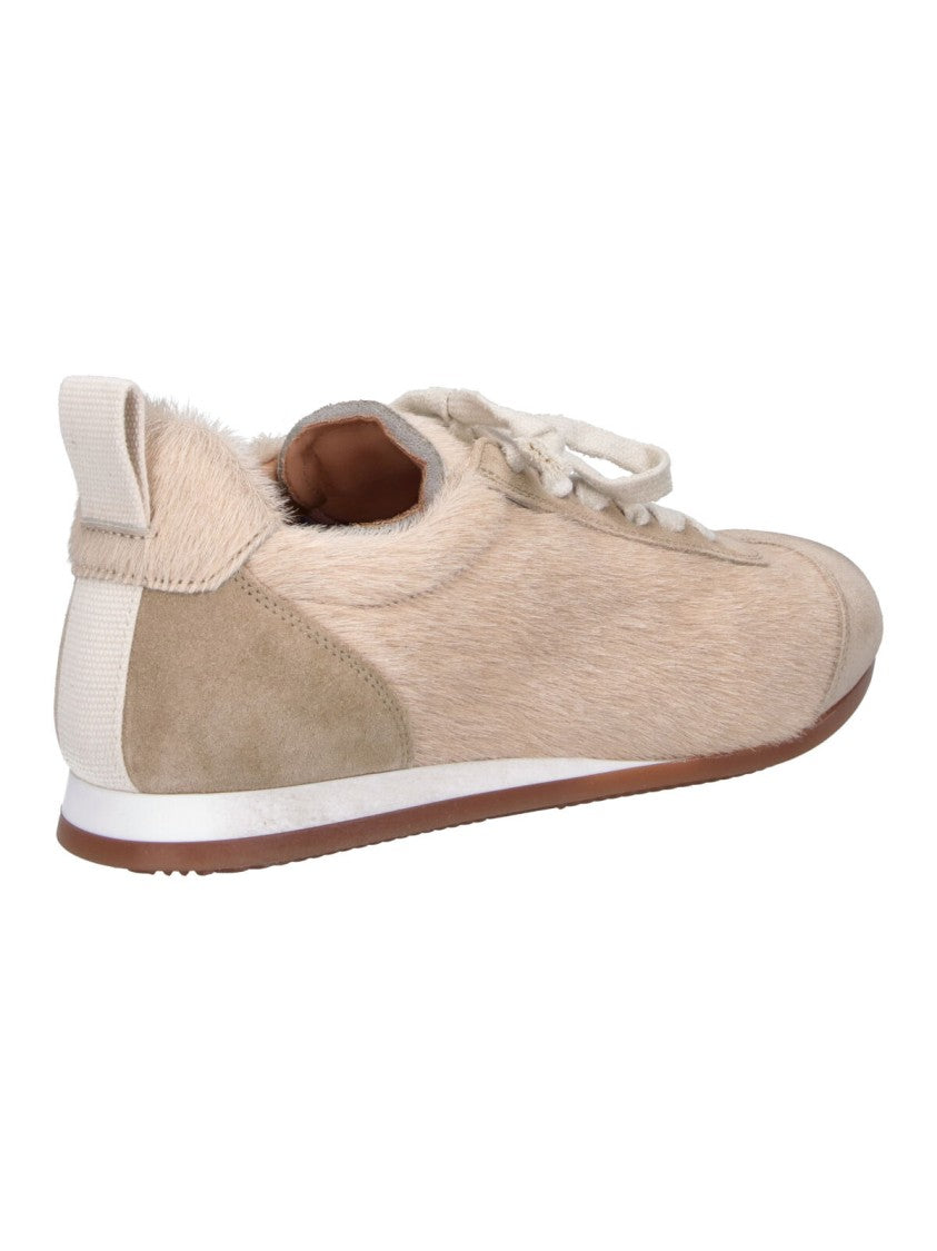 Uma Wang Beige Pony Hair Suede Low-Top Sneakers
