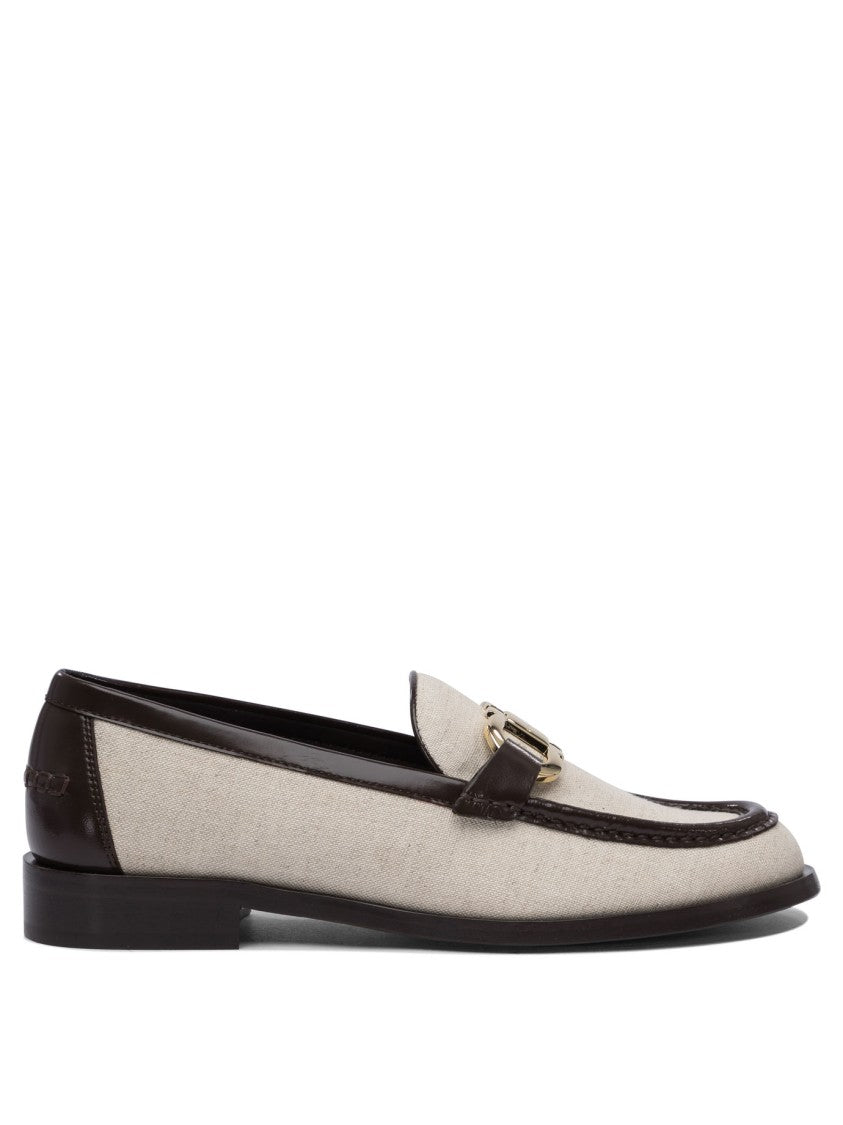 Ferragamo Leather-Textile Blend Loafers With Decorative Buckle