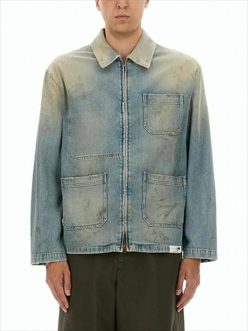 Golden Goose Distressed Blue Denim Jacket With Classic Collar