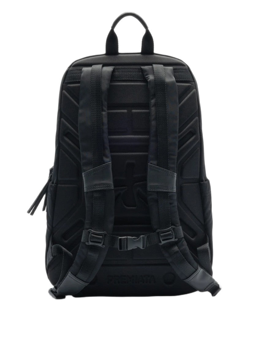 Premiata Contemporary Black Gabardine Backpack With Leather Accents