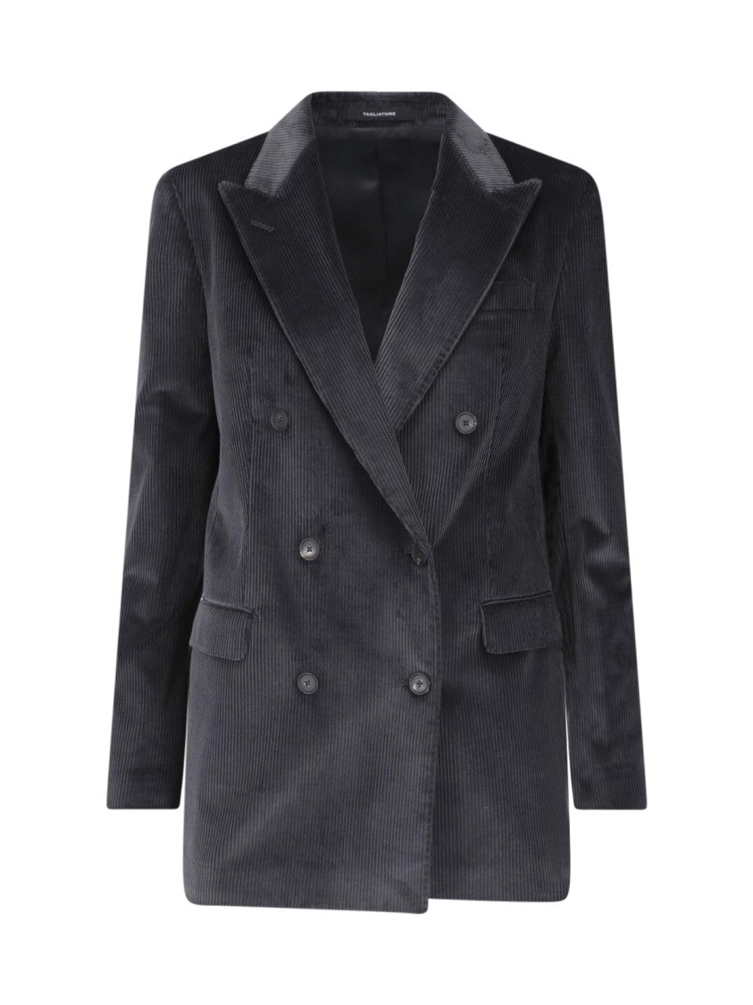 Tagliatore Dark Grey Corduroy Double-Breasted Blazer