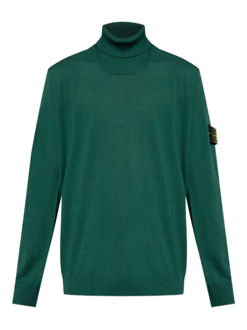 Stone Island Lightweight Turtleneck Sweater In Juniper Green With Iconic Badge