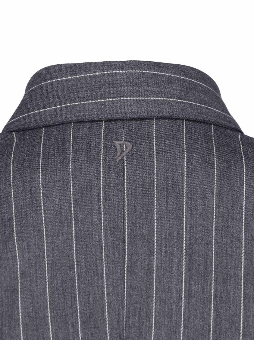 Dondup Grey Gessato Virgin Wool Pinstripe Mini Dress