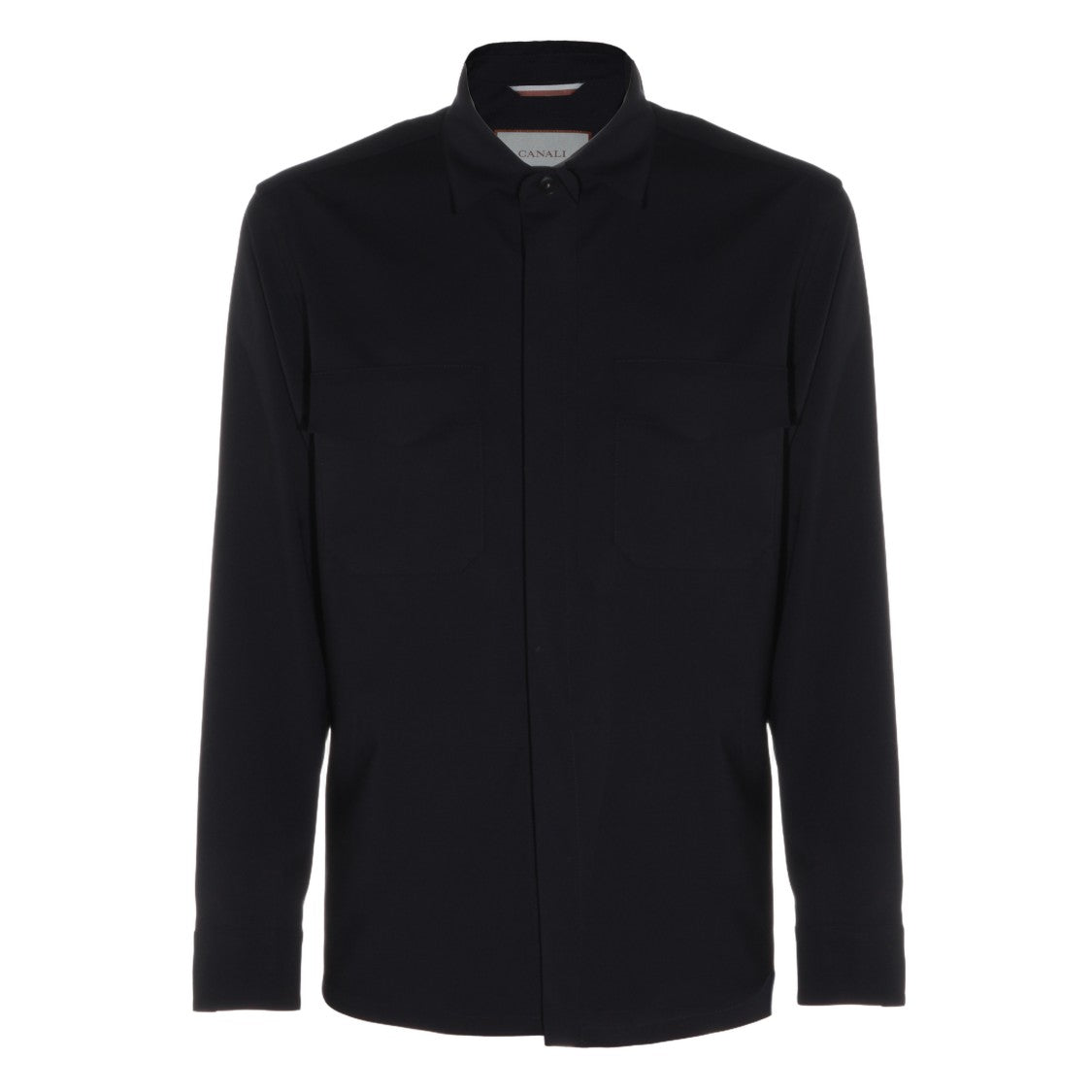 Canali Black Jacket With Stand Collar And Chest Pocket
